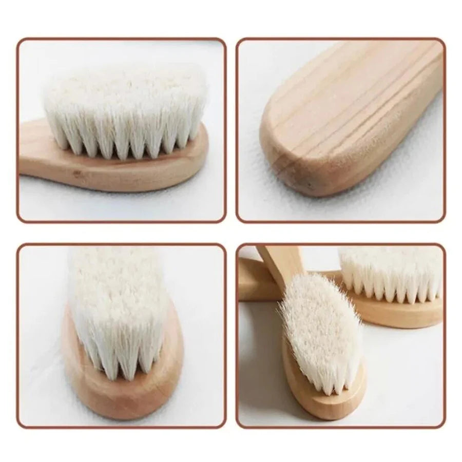 2Pcs Baby Comb Set Baby Care Hair Brush Beech Soft Wool Wood Comb Newborn Massager Baby Shower and Gift Baby Hair Soothing