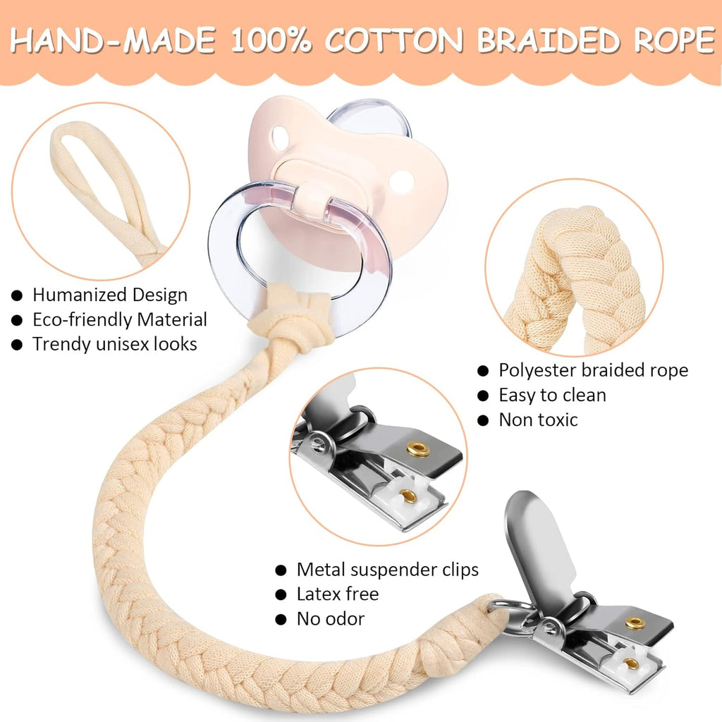 Schnullerkette Baumwolle Schnullerband Junge Und Mädchen, 4 Pcs Schnullerketten Clips Mit 4 Pcs Silikonring Passt Alle Schnuller Baby Für Lätzchen Dreieckstuch Sauger, Babydusche