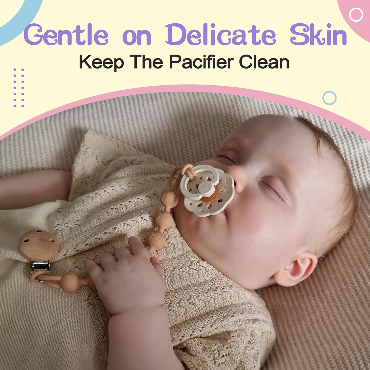 Schnullerkette 2 Stück, Junge Mädchen Dummy Clips Schnuller Clips Halter Schnullerketten Für Babydusche (Lila Rosa+Milchweiß )