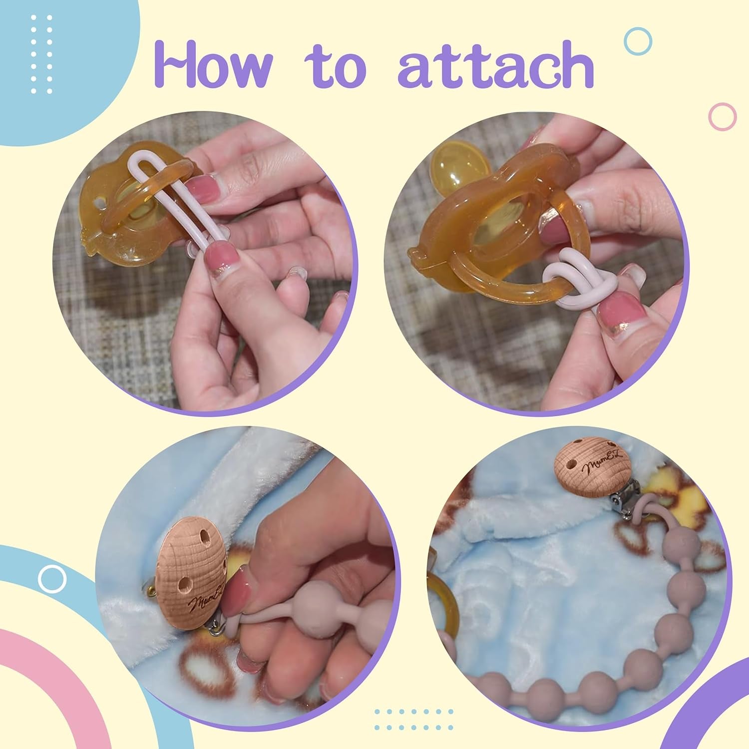 Schnullerkette 2 Stück, Junge Mädchen Dummy Clips Schnuller Clips Halter Schnullerketten Für Babydusche (Lila Rosa+Milchweiß )