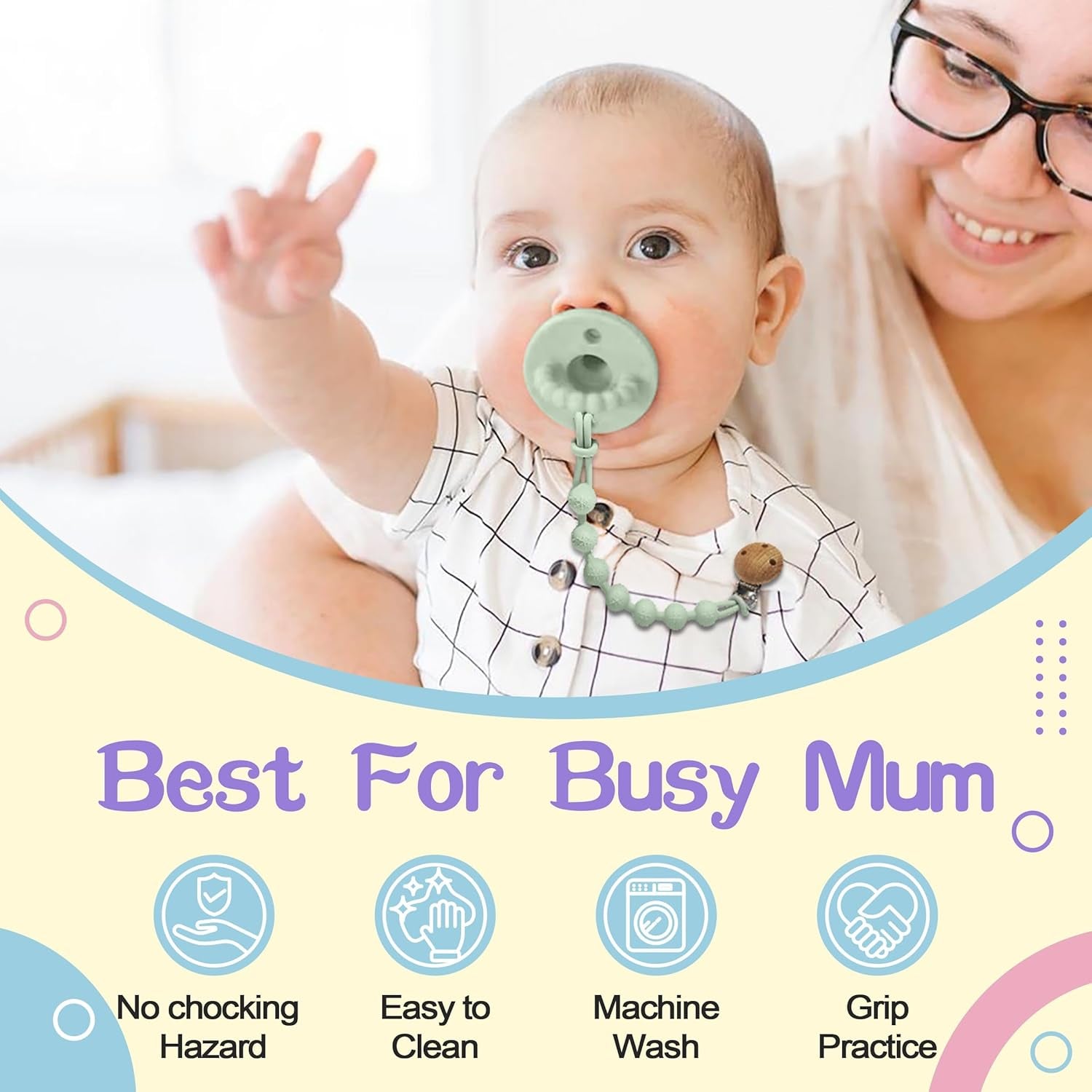 Schnullerkette 2 Stück, Junge Mädchen Dummy Clips Schnuller Clips Halter Schnullerketten Für Babydusche (Lila Rosa+Milchweiß )