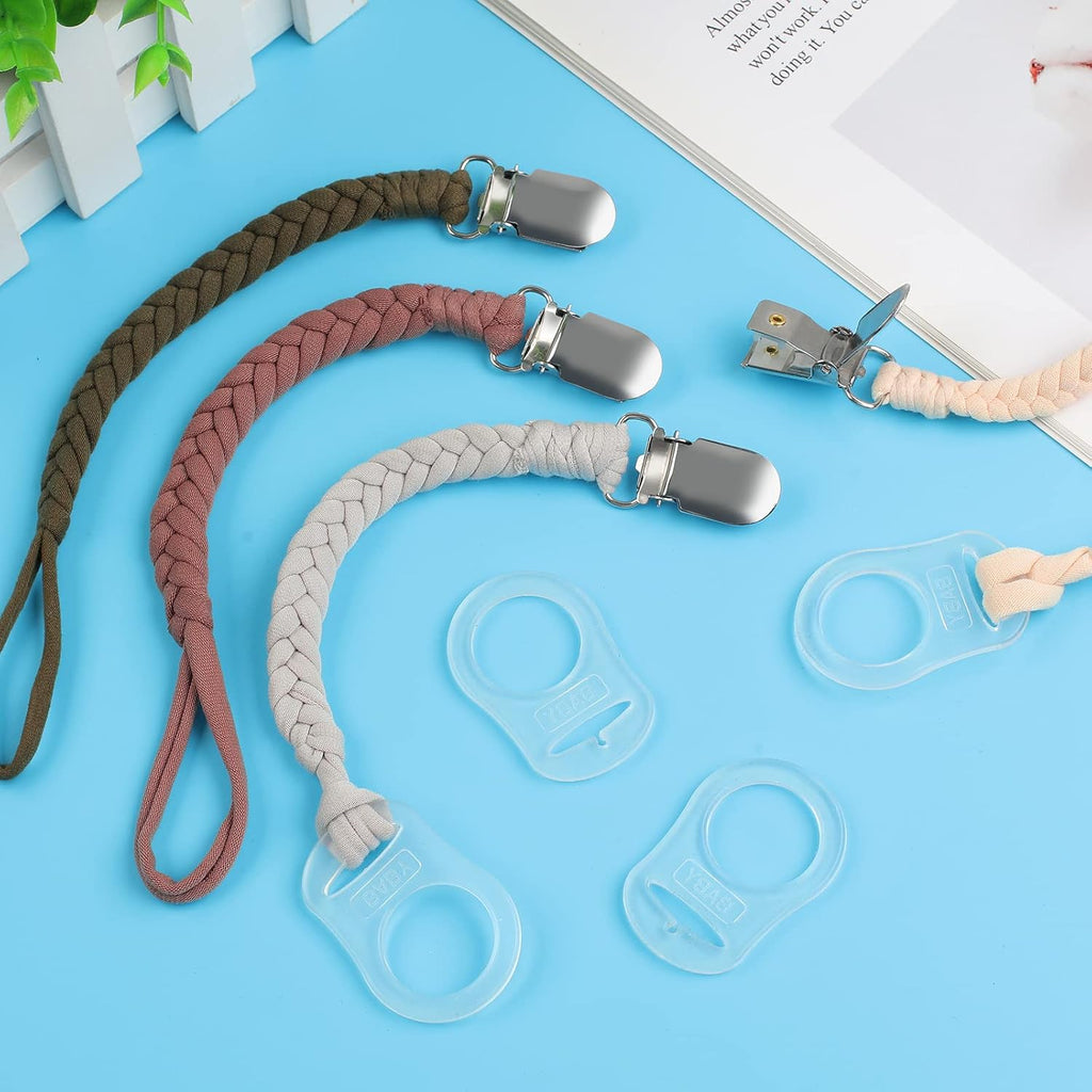Schnullerkette Baumwolle Schnullerband Junge Und Mädchen, 4 Pcs Schnullerketten Clips Mit 4 Pcs Silikonring Passt Alle Schnuller Baby Für Lätzchen Dreieckstuch Sauger, Babydusche