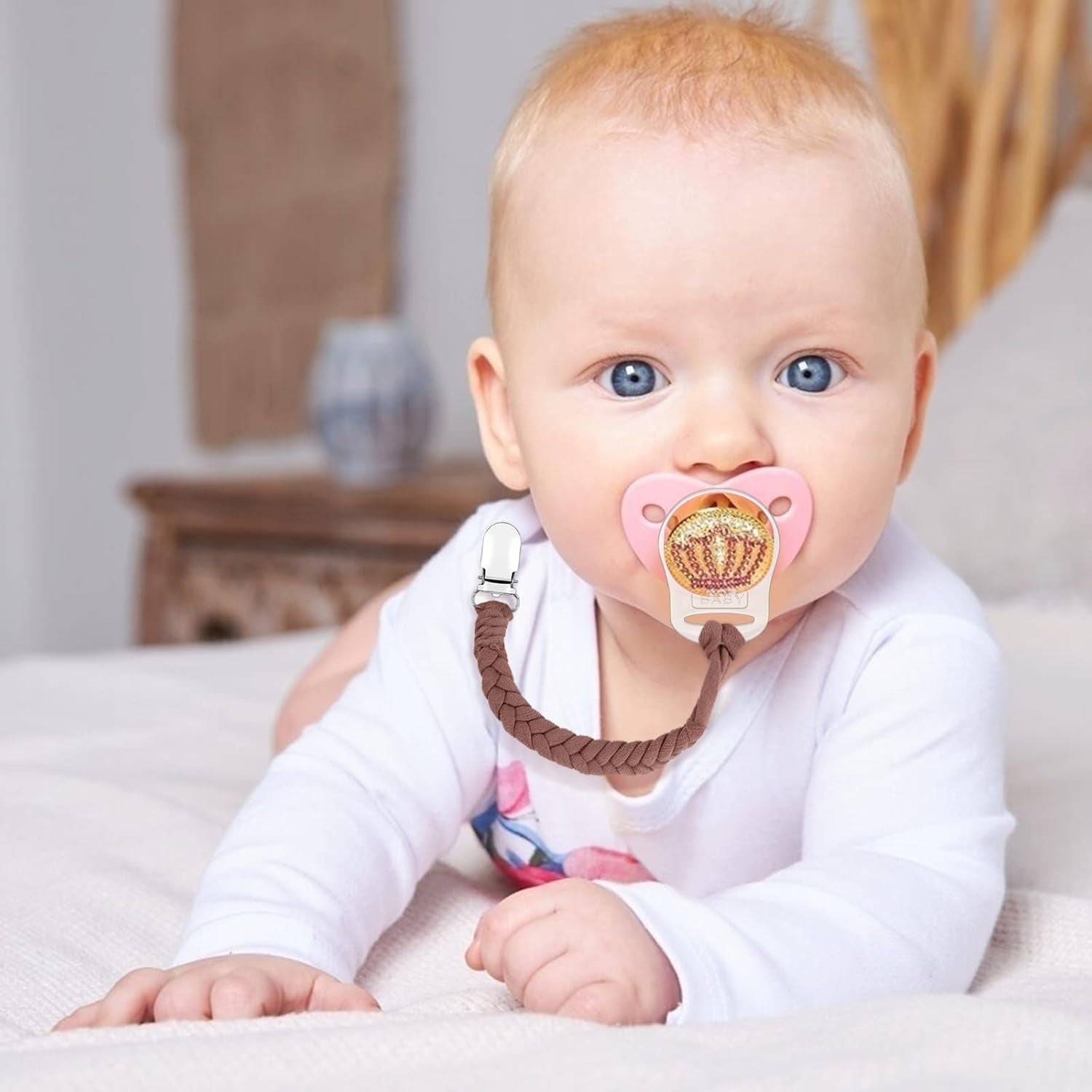 Schnullerkette Baumwolle Schnullerband Junge Und Mädchen, 4 Pcs Schnullerketten Clips Mit 4 Pcs Silikonring Passt Alle Schnuller Baby Für Lätzchen Dreieckstuch Sauger, Babydusche